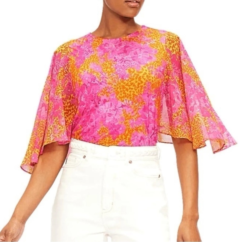 TED BAKER NWT Orange Pink Lilanya Floral print Woven Top size 1 Small Whimsical
